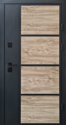 Входные бронированные уличные двери с терморазрывом в дом Qdoors (Украина) Стріт Бонд/Гладь біле дерево, вставки дуб темний (Ч/Б) 7475, Киев. Цена - 27 900 грн