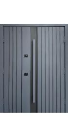 Входные Двери Айрон 1200 антрацит песок/белый атлас, длинная ручка антрацит/черная Vinorit