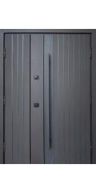 Входные Двери Айрон 1200 песок коричневый/белый атлас, длинная ручка коричневая/черная Vinorit